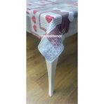 Astarlı yazılı bordo puntiyeli kalpli pvc muşamba masa örtüsü kaymaz Gri 140 x 300
