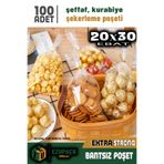 ASTOR AMBALAJ 100 Adet 20x30 Düz (BANTSIZ) Şeffaf Jelatin Parlak Kurabiye Aksesuar Poşeti Ambalaj Paketi