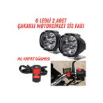 ASTRA LED 2 Adet 6 Ledli Motosiklet Scooter Uyumlu Led Sis Farı Çakar Ve Sabit Mod Açma Kapatma Tuşlu Lamba