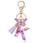 AstraGlam K harfli anahtarlık, kelebek tasarımlı anahtarlık, kızlar için, kişiselleştirilmiş harf kolye ucu, baş harf seçimi, kadınlar için hediye, anahtarlık M