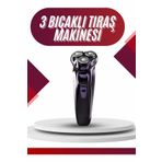 ASTRALTECH 3 Bıçaklı Döner Başlıklı Sakal Sıfır Alma Tıraş Makinesi Profesyonel Paslanmaz Çelik