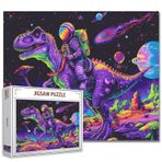 Astronot Rides Dinozor Yetişkinler için Yapboz 1000 Parça Dış Mekan Yapboz Galaksi Bulutsusu Boyama Dünya Dışı Organizmalar Yapboz 50 x 67 cm Ev için Renkli Bulmacalar