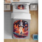 Astronot Uzay 3D Dijital Baskılı Tek Kişilik Çarşafsız Erkek Çocuk Nevresim Takımı - Gri - 160 x 220 cm