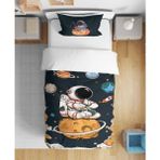 Astronot Uzay 3D Dijital Baskılı Tek Kişilik Çarşafsız Erkek Çocuk Nevresim Takımı - Lacivert - 160 x 220 cm
