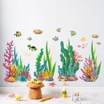 astylishome Duvar çıkartması çocuk odası erkek çocuk deniz altı balık duvar çıkartması deniz kaplumbağası yosun duvar çıkartması bebek odası banyo duvar dekorasyonu 0105