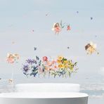 astylishome Duvar dekorasyonu, çiçek, kelebek duvar çıkartması, renkli bitki, kendinden yapışkanlı duvar çıkartması, çıkarılabilir, kız çocuk odası için çıkartma 0403