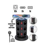 asua Akım Korumalı Priz Kablosuz Şarj İstasyonu 12xSoket 1xUSB 2xType-C 2 MT Kablolu Grup Priz Çoğaltıcı