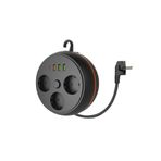 asua Makaralı 3'lü 1.5 M Uzatma Kablosu Akım Korumalı Priz 3x USB 1x Type-C Giriş Duvar Askılı Priz