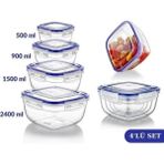 Asude ASD067 Dikdörtgen Sızdırmaz Şeffaf 4'lü 500-900-1500-2400 ml Saklama Kabı Seti