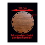ASUDE HEDİYELİK Ahşap Ceviz 10x10 Cm 12 Ad Bambu Tepsi Örgü Plakası Supla Delikli Altlık Tığ Taban Işi Sepet Tabanı