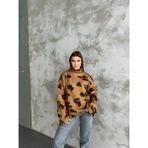 Asur Boutique Asur Butik Kadın Benekli Dik Yaka Selanik Kazak - Standart - 0-Kahverengi