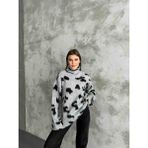 Asur Butik Kadın Benekli Dik Yaka Selanik Triko Kazak - 00E-Gri - Standart