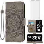 Asuwish Glaxay A 32 32A S32 G5 A326U için Samsung Galaxy A32 5G 6,5 inç Cüzdan Kılıf ve Temperli Cam Ekran Koruyucu Deri Kapaklı Kılıf Kart Tutucu Cep Telefonu Kılıfları Kadın Erkek Gri