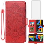 Asuwish Google Pixel 4a 4G Cüzdan Kılıf ve Temperli Cam Ekran Koruyucu Deri Kapaklı Kredi Kartı Tutucu Yuvası Cep Aksesuarları Pixel4a Pixle a4 5.8 2020 için Telefon Kılıfı Kadın Erkek Kırmızı