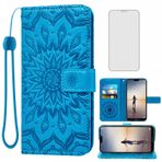 Asuwish Huawei P20 Lite için Telefon Kılıfı Temperli Cam Ekran Koruyucu ve Deri İnce Kapaklı Kılıf Kart Tutucu Standı Hücre Aksesuarları Huwai P20lite P 20 Haweii Nova 3E Kadın Erkek Mavi