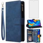 Asuwish Huawei P30 Lite için cep telefonu kılıfı, folyolu koruyucu folyo ve kart bölmeli, katlanabilir, deri cüzdan, stand fermuarlı, HuweiP30Lite Hawaii P 30 Nova 4E MAR-LX1A MAR-LX1B telefon kılıfı,