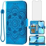 Asuwish iPhone 13 6,1 inç Cüzdan Kılıf ve Temperli Cam Ekran Koruyucu Kapaklı Kılıf Kart Tutucu Cep Aksesuarları iPhone 13 5G i i-Phone i13 iPhone13 için Telefon Kılıfları Kadın Erkek Mavi