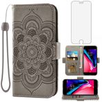 Asuwish iPhone 7plus 8plus 7/8 Plus Cüzdan Kılıf ve Temperli Cam Ekran Koruyucu Kapaklı Kılıf Kart Tutucu Cep Telefonu Kılıfları i Phone7s 7s + 7+ 8s 8+ Phones8 7p 8p Kadın Erkek Gri