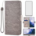 Asuwish OnePlus 7 Pro için cep telefonu kılıfı, cam folyolu, koruyucu folyo ve kart bölmeli, katlanabilir, deri cüzdan, stant 7Pro GM1913 cep telefonu kılıfları, çiçekler, koruyucu kılıf, cep telefonu