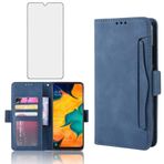 Asuwish Samsung Galaxy A20e için koruyucu kılıf, cüzdan, deri, sertleştirilmiş camdan ekran koruması, kart tutucu, stant, sağlam, darbeye dayanıklı, 20e e20, mavi
