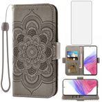 Asuwish Samsung Galaxy A53 5G 2022 Cüzdan Kılıf ve Temperli Cam Ekran Koruyucu Flip Kart Tutucu Cep Aksesuarları Telefon Kılıfı Gaxaly A53 G5 Galaxies 53A SM A536U Kadın Erkek Gri