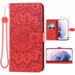 Asuwish Samsung Galaxy S21 Plus Glaxay S21+ 5G için Telefon Kılıfı Temperli Cam Ekran Koruyucu İnce Kapaklı Kart Tutucu Stant Cell Gaxaly S21+5G S21plus 21S + S 21 21+ G5 Kadın Erkek Kırmızı