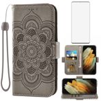Asuwish Telefon Kılıfı Samsung Galaxy S23 Ultra 5G Cüzdan Kapak Temperli Cam Ekran Koruyucu ve Deri Kapaklı Kredi Kartı Tutucu Cep Aksesuarları S23Ultra 23S S 23 23Ultra 6,8 inç Kadın Gri