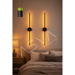 asva aydınlatma 2 Li 70 cm Ortadan Taslı Pilli Aplik Amber Led Siyah Kasa Pil Dahil, Dekoratif Duvar Lambası