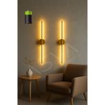 asva aydınlatma 2 Li 70 cm Ortadan Taslı Pilli Aplik Günışığı Led Eskitme Gold Kasa Pil Dahil, Modern Duvar Lambası