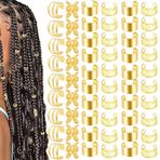 ASVNRES 80 Adet Altın Şerit Saç Örgüsü Dreadlock, Piercing Olmayan Kulak Klipsi Sakal Boncuk Manşetleri Klipsli Saç (Altın)