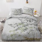 Asya Bambu Baskılı Yatak Seti 135x200 Yumuşak ve Nefes Alabilir Mikrofiber Nevresim 135 x 200 2 Parça Set Ters Çevrilebilir Yatak Örtüsü ve Yastık Kılıfı 80x80 Fermuar Kapamalı Yaz için Mükemmel