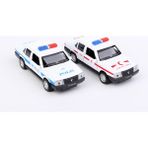 Asya Oyuncak 2'li Metal Sesli ve Işıklı Çek Bırak Kapıları Açılan Polis ve Ambulans Seti - Beyaz