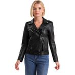 AsyaClub Derije Faye Hakiki Deri Kadın Siyah Biker Motorcu Tarzı Ceket-Mont - XL