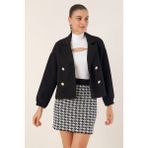 Asyahsap 9117 Kruvaze Yaka Crop Ceket - Siyah - 010 - Siyah