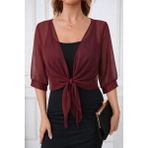 Asyahsap Kadın Fakir Kollu Önden Bağlamalı Kısa Şifon Bolero Ceket - 2XL - 3XL - Bordo