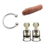 At Nalı Penis Başı Halkası 30 mm + Gerçekçi Penis Kılıf Uzatıcı 18,4 cm + Meme Ucu Emiciler 3 cm