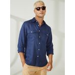AT.P.CO A266DONL20 Koyu Mavi Slim Fit Düğmeli Yaka Erkek Gömlek