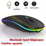 Ata Elektronik Ultra Slim Usb 2.4ghz Siyah Ledli 800 / 1200 / 1600dpi Şarjlı Kablosuz Mouse Rgb Led Işıklı Çift Modlu Kablosuz Bluetooth Mouse Rgb Ledli Şarj Edilebilir Sessiz Tıklama - Renkli