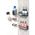 ATA HOME Banyor 6'Lı Banyo Seti Yapışkanlı Banyo Düzenleyici Şampuanlık Diş Fırçalık Sabunluk Askılık Takımı Gümüş