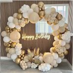 Ata Parti Dünyası ^^ Doğum Günü Konsepti Beyaz Krom Gold Deniz Kumu 60 Lı Balon Zinciri Parti Seti