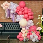Ata Parti Dünyası ^^ Doğum Günü Konsepti *Mercan*Retro Beyaz*Makaron Lila* 100 Lü Balon Zinciri Parti Seti - Renkli