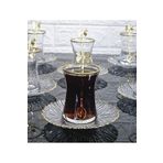 atabey home 18 Parça Çay Seti Elysia Model Çay Tabaklı Gold Kelebek Çay Kaşıklı 6 Bardak 6 Tabak 6 Kaşık