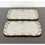 atabey home 2'Lİ SUNUM TEPSİSİ & BATON PASTA SERVİSİ ÇELİK TEPSİ DÖKÜM GOLD ÇERÇEVE 32 CM