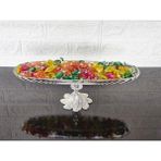 atabey home 41 Cm Çok Amaçli Çizgili Sunum Kayik & Kurabiyelik & Çikolatalik Semerkand Gümüş Ayakli