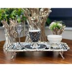 Atabey Home 6'lı Ayaklı Sunum Tepsisi & Baton Pasta & Börek Servisi Çelik Tepsi Döküm Full Gümüş 32 cm