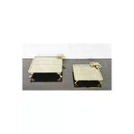 atabey home Bronz Cam İkili Kare Servis Tabaği 4 Ayak-Sunumluk-Söz Tepsisi-Sunum Tepsisi-Döküm Gold Çerçeve cercevelikareserisi