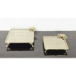 atabey home Bronz Cam İkili Kare Servis Tabaği 4 Ayak-Sunumluk-Söz Tepsisi-Sunum Tepsisi-Döküm Gold Çerçeve