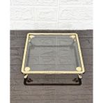 atabey home Cam Küçük Kare Servis Tabaği-Sunumluk-Söz Tepsisi-Sunum Tepsisi-Döküm Gold Çerçeve Ve 4 Ayakli 22Cm