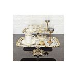 atabey home collection 1 Adet Baton Gümüş Sunum Tepsisi Gold Gül Çerçeveli & Kahve & Çay Tepsisi 32cm