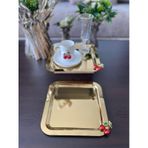 Atabey Home Collection 2 Adet Kahve & Çay & Sunum Tepsisi Gold Tepsi Kiraz Dökümlü